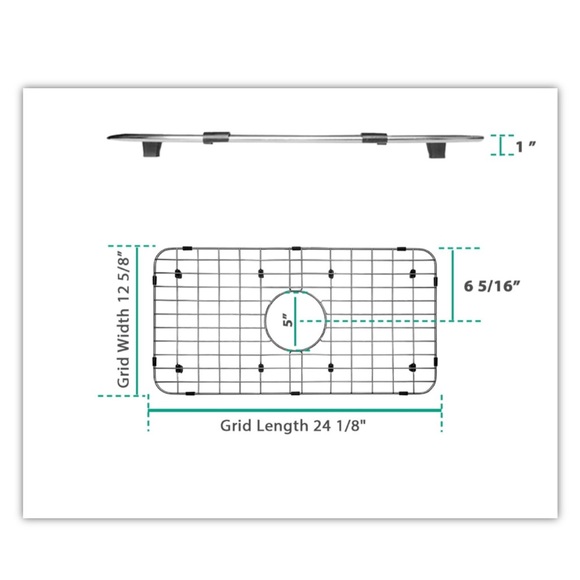 Serene Valley Sink Bottom Grid 24-1/8" x 12-5/8", Centered Drain Corner Radius - Picture 2 of 10